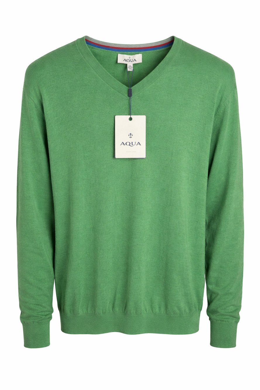 Aqua Toscano Green V-Neck Sweater Classic Golf Preppy Cotton New With Tags XXL